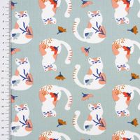Baumwolljersey Jerseystoff Tacha Katzen Blumen mint 1.45m Breite