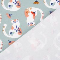 Baumwolljersey Jerseystoff Tacha Katzen Blumen mint 1.45m Breite