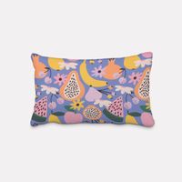 SCHÖNER LEBEN. Kissenhülle aus Baumwolle Retro Pop Obst Blumen lila b