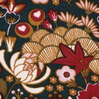 Viskosestoff Meterware Bekleidung Sakura Blumen grün rot gelb 1.50m