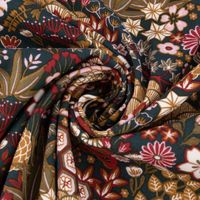 Viskosestoff Meterware Bekleidung Sakura Blumen grün rot gelb 1.50m