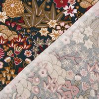 Viskosestoff Meterware Bekleidung Sakura Blumen grün rot gelb 1.50m