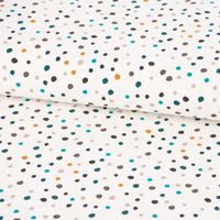 Jerseystoff Baumwolljersey Doodle Dots Punkte weiß türkis gelb 1.45m