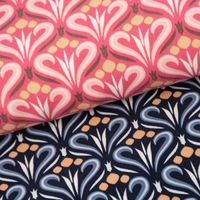Viskosestoff Meterware für Bekleidung Retro Ornamente rosa 1.40m