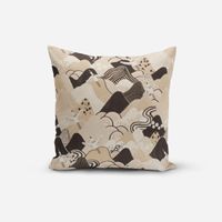 SCHÖNER LEBEN. Kissenhülle Kraniche Hügel beige schwarz weiß
