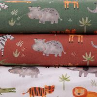 Baumwollstoff Popeline Digitaldr. Safari Animals Tiere ziegelrot 1.4m