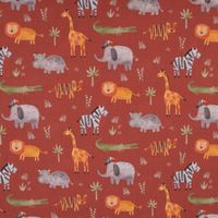 Baumwollstoff Popeline Digitaldr. Safari Animals Tiere ziegelrot 1.4m