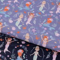 Baumwollstoff Popeline Digitaldr. Mermaids Meerjungfrauen dunkelblau 1