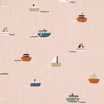 Bio Baumwollstoff Popeline Kinderstoff Boats Schiffchen sand 1.4m