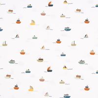 Bio Baumwollstoff Popeline Kinderstoff Boats Schiffchen weiß 1.4m