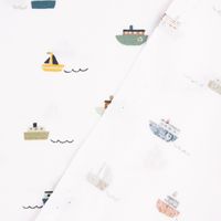 Bio Baumwollstoff Popeline Kinderstoff Boats Schiffchen weiß 1.4m