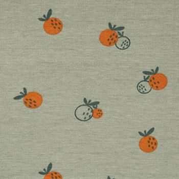 Bio Baumwolljersey Jerseystoff Fruit Orangen dark mint grün 1.50m
