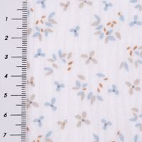 Double Gauze Musselinstoff Jefine Blümchen Blätter weiß blau 1.30m