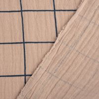 Double Gauze Musselinstoff Meterware Gitterkaro beige dunkelblau 1.30m