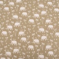 Baumwollstoff Webware Namibe Elefanten Palmen khaki-grün ecru 1.47m