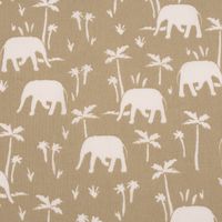 Baumwollstoff Webware Namibe Elefanten Palmen khaki-grün ecru 1.47m