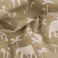 Baumwollstoff Webware Namibe Elefanten Palmen khaki-grün ecru 1.47m