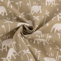 Baumwollstoff Webware Namibe Elefanten Palmen khaki-grün ecru 1.47m