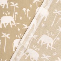 Baumwollstoff Webware Namibe Elefanten Palmen khaki-grün ecru 1.47m