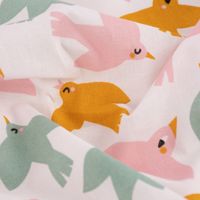 Baumwollstoff Webware Lewis Vögelchen weiß rosa gelb mint 1.47m