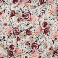 Double Gauze Musselinstoff Rosen Digitaldruck weiß rosenrot 1.35m