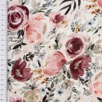 Double Gauze Musselinstoff Rosen Digitaldruck weiß rosenrot 1.35m