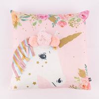 Kinderkissen Einhorn Fransenmähne und Pompons rosa gold bunt 40x40cm
