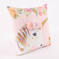 Kinderkissen Einhorn Fransenmähne und Pompons rosa gold bunt 40x40cm