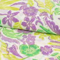 Chiffon Blumen Papagei grün gelb lila 1.49m Breite