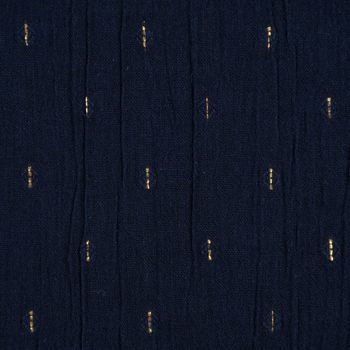 Baumwollstoff Crinkle Dobby Lurex dunkelblau goldfarbig 1.35m Breite