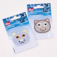 Prym Applikation Katze selbstklebend aufbügelbar grau rosa 53x45mm
