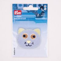 Prym Applikation Katze selbstklebend aufbügelbar grau grün 53x45mm