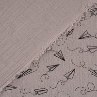 Double Gauze Musselinstoff Meterware Jeron Papierflieger grau 1.35m