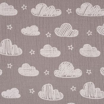 Double Gauze Musselinstoff Meterware Jeron Wolken grau weiß 1.35m