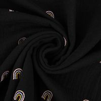 Double Gauze Musselinstoff Regebogen Stickerei schwarz 1.25m