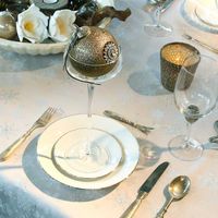 Mitteldecke Tischdecke Eiskristalle Metallic Glitzer grau 90x90cm