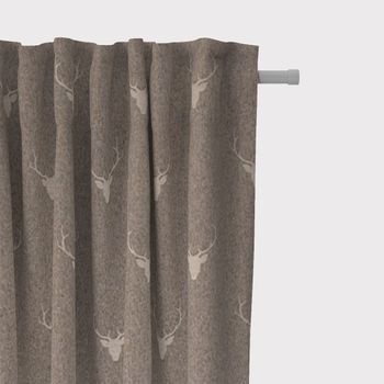 SCHÖNER LEBEN. Vorhang Jacquard Hirschkopf mit Geweih braun beige 245cm oder Wunschlänge