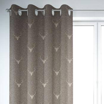 SCHÖNER LEBEN. Vorhang Jacquard Hirschkopf mit Geweih braun beige 245cm oder Wunschlänge