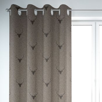 SCHÖNER LEBEN. Vorhang Jacquard Hirschkopf mit Geweih braun dunkelbraun 245cm oder Wunschlänge