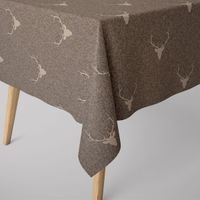 SCHÖNER LEBEN. Tischdecke Jacquard Hirschkopf mit Geweih braun beige 