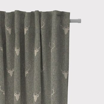 SCHÖNER LEBEN. Vorhang Jacquard Hirschkopf mit Geweih grün beige
