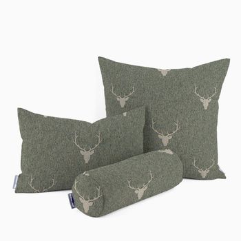 Kissenhülle Jacquard Hirschkopf Geweih grün beige von SCHÖNER LEBEN.