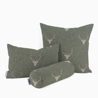 Kissenhülle Jacquard Hirschkopf Geweih grün beige von SCHÖNER LEBEN. 