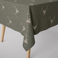 Tischdecke Jacquard Hirschkopf Geweih grün beige SCHÖNER LEBEN.