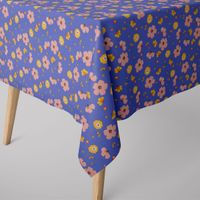 Tischdeckenstoff abwaschbar besch. Baumwolle Enduit Jela Blüten blau 1.45m