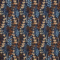 Baumwollstoff Webware Feia Blätter Ranken blau rost beige 1.47m Breite