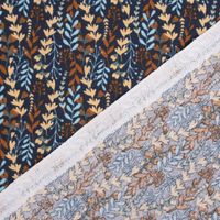 Baumwollstoff Webware Feia Blätter Ranken blau rost beige 1.47m Breite