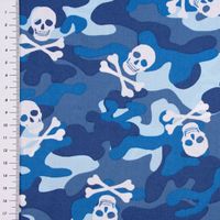 Baumwollstoff Popeline Camouflage Totenköpfe blau 1.44m Breite