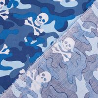 Baumwollstoff Popeline Camouflage Totenköpfe blau 1.44m Breite