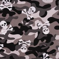 Baumwollstoff Popeline Camouflage Totenköpfe grau 1.44m Breite